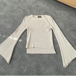 Olivaceous Beige Flowy Sleeve Sweater - S